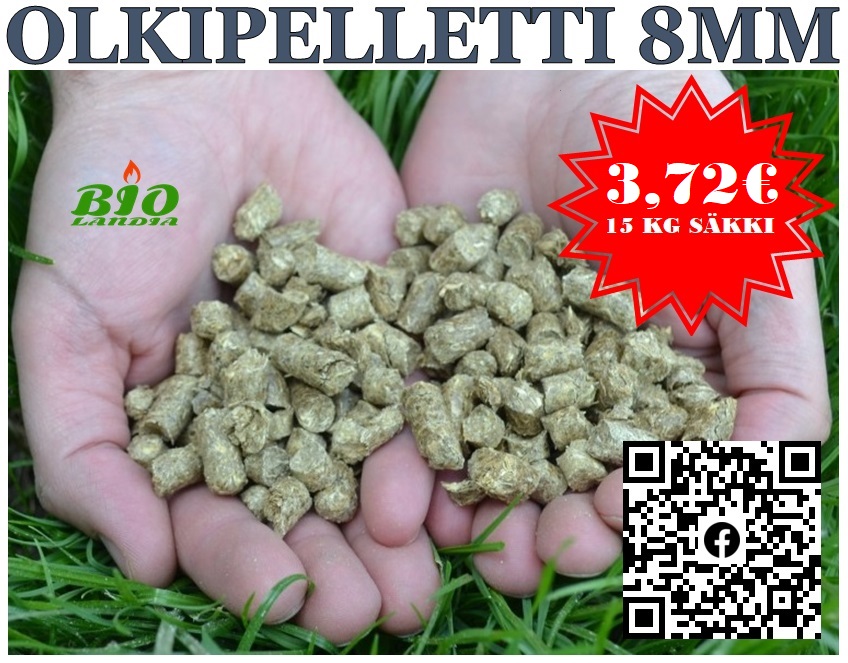 Olkipelletti 8mm – 3,72 eur / 15 kg piensäkki toimitettuna